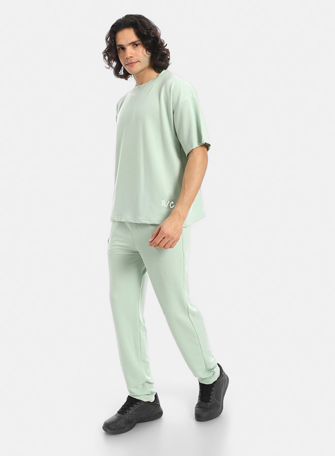 Red Circle Mint Green Slip On Back Printed T-Shirt and Pants Set - Image 2