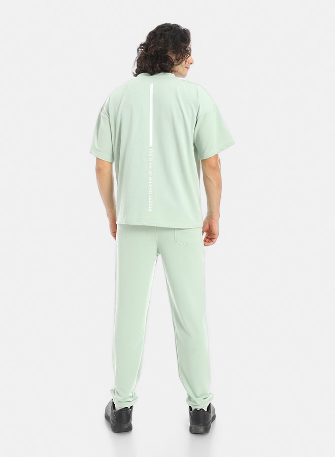 Red Circle Mint Green Slip On Back Printed T-Shirt and Pants Set - Image 3