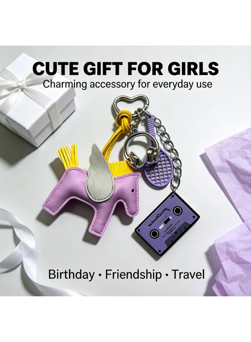 Teeny Baby Y2K Style Winged Horse Keychain with Charms for Bags and Keys, 28cm - Image 2