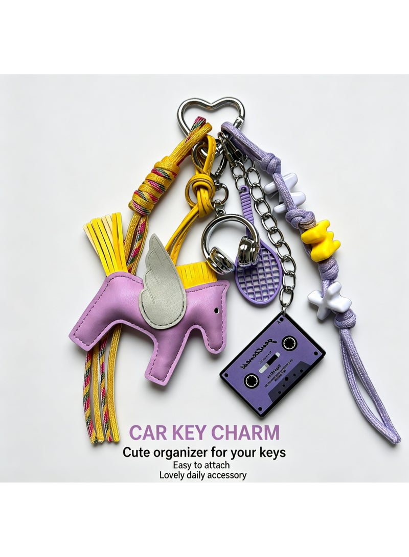 Teeny Baby Y2K Style Winged Horse Keychain with Charms for Bags and Keys, 28cm - Image 1