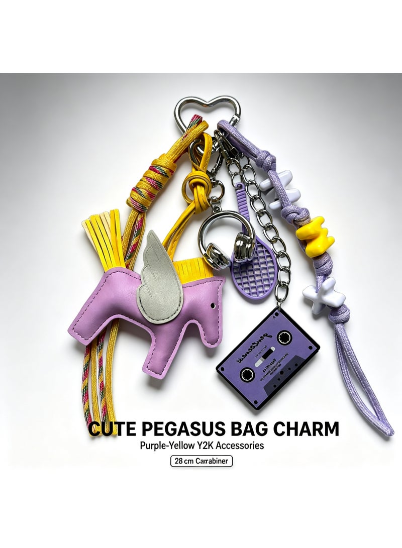 Teeny Baby Y2K Style Winged Horse Keychain with Charms for Bags and Keys, 28cm - Image 4