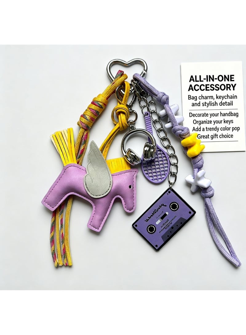 Teeny Baby Y2K Style Winged Horse Keychain with Charms for Bags and Keys, 28cm - Image 5