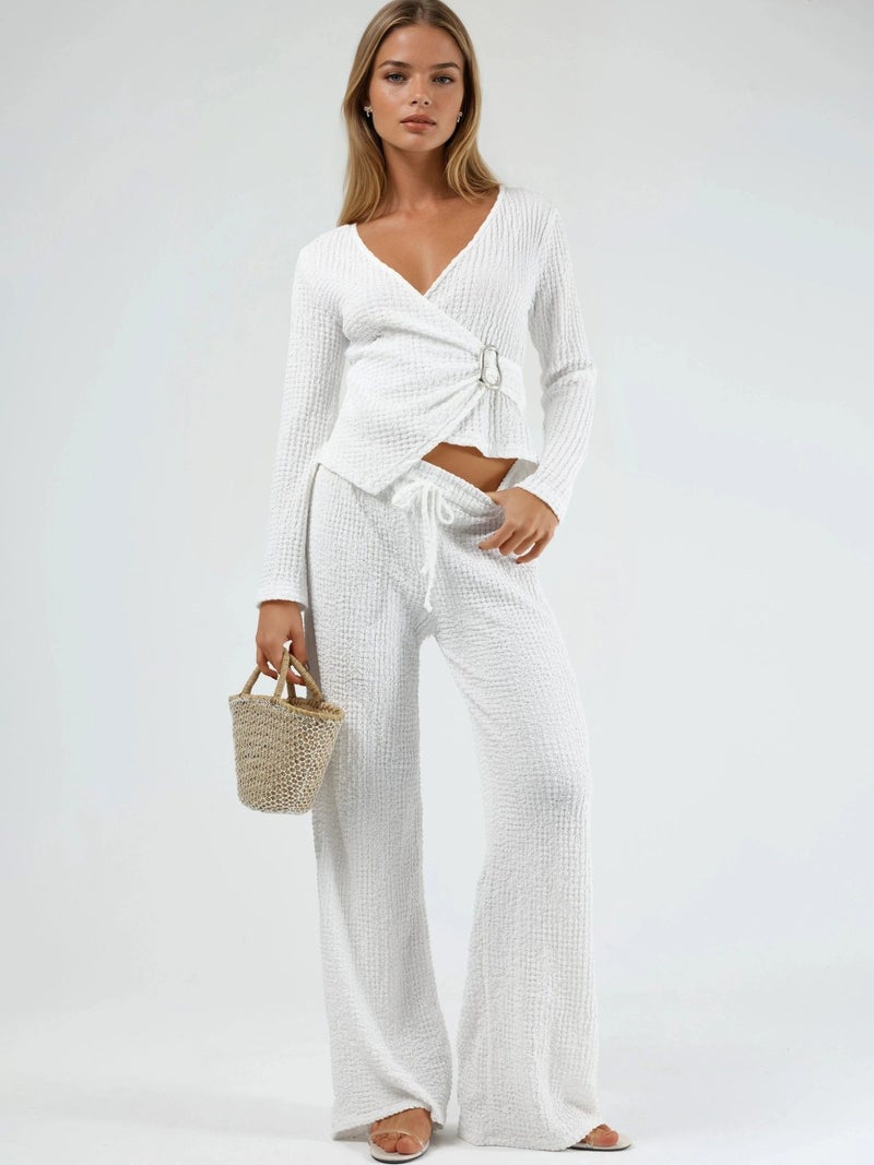 BUSEM Textured Wide Leg Trousers with Drawstring Waist - Image 1