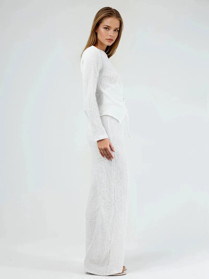 بوسيم BUSEM Textured Wide Leg Trousers with Drawstring Waist