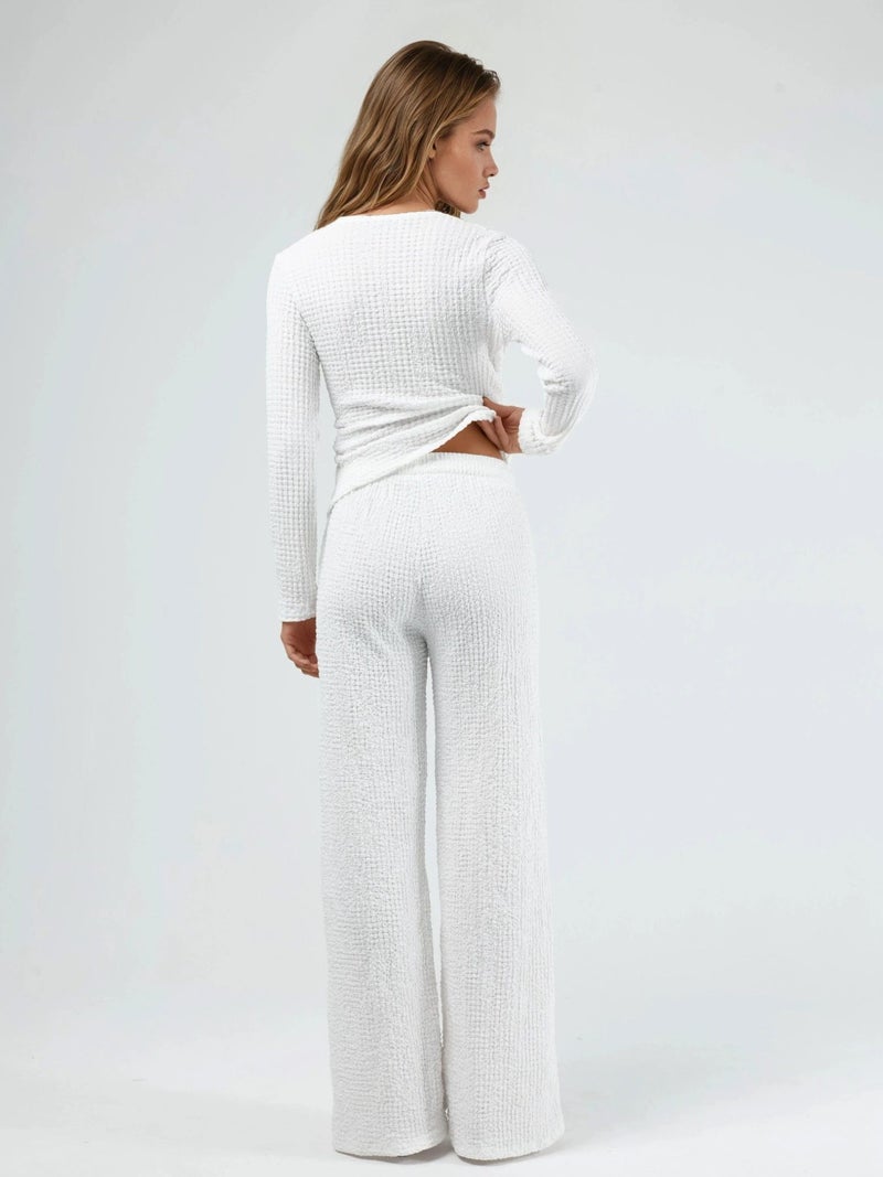 BUSEM Textured Wide Leg Trousers with Drawstring Waist - Image 3