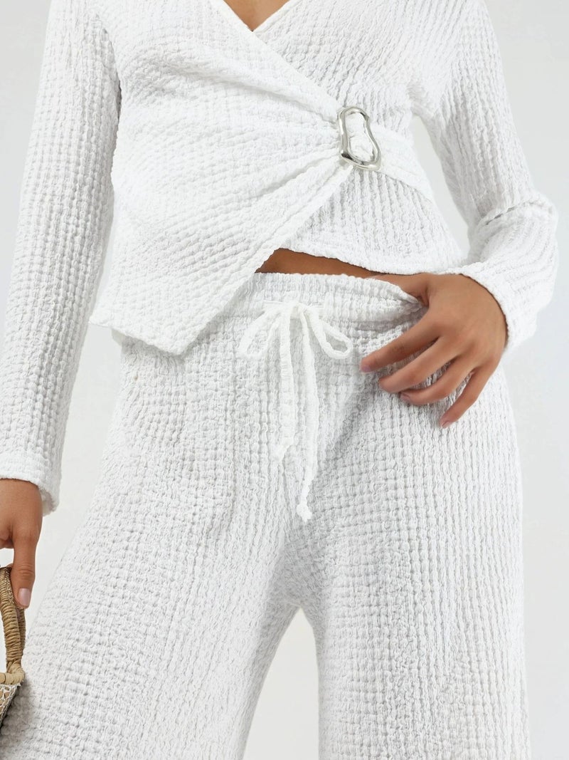 BUSEM Textured Wide Leg Trousers with Drawstring Waist - Image 5
