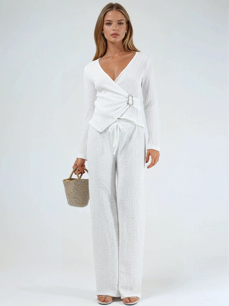 BUSEM Textured Wide Leg Trousers with Drawstring Waist - Image 4