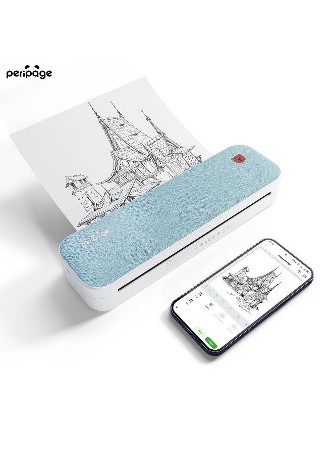PeriPage A40 Thermal Portable Printer, Supports 8.26"x11.69" US Letter, Wireless Inkless Bluetooth Mobile Travel Printer, Compatible with Android and iOS, Prints Documents, Tattoo Paper, Photos Blue Color - Image 1