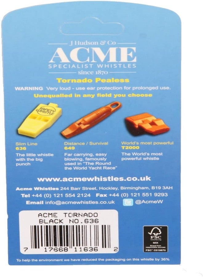 acme (3 Pack) Acme Slimline Tornado Model 636 Pealess Whistle Black - Image 3