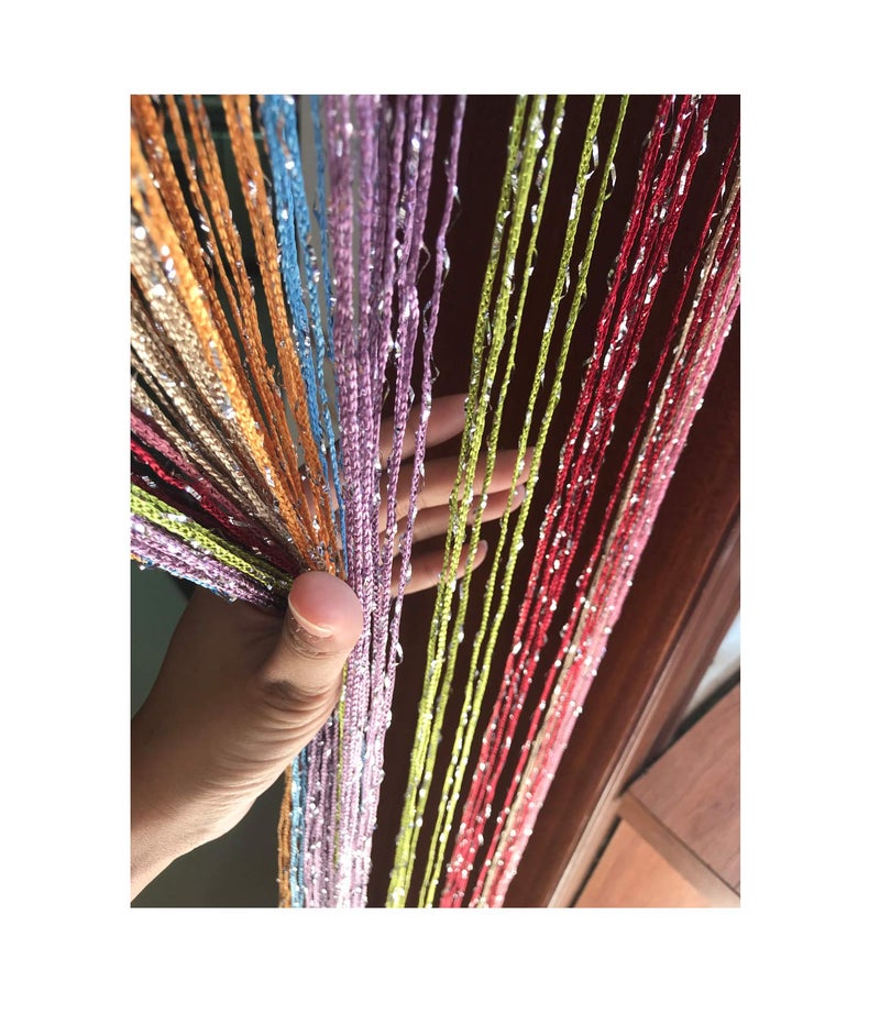 Eyotool 1x2 M Door String Curtain Rare Flat Thread Fringe Panel Room Divider Cute Strip Tassel for Wedding Coffee House Restaurant Parts Multicolor