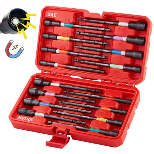 SENNMONN Magnetic Nut Driver Set, 16 PCS Long Nut Driver Set, 6 Inches, SAE & Metric,Colorful Rainbow,1/4 Inch Hex Shank, Cr-V Steel - Image 1