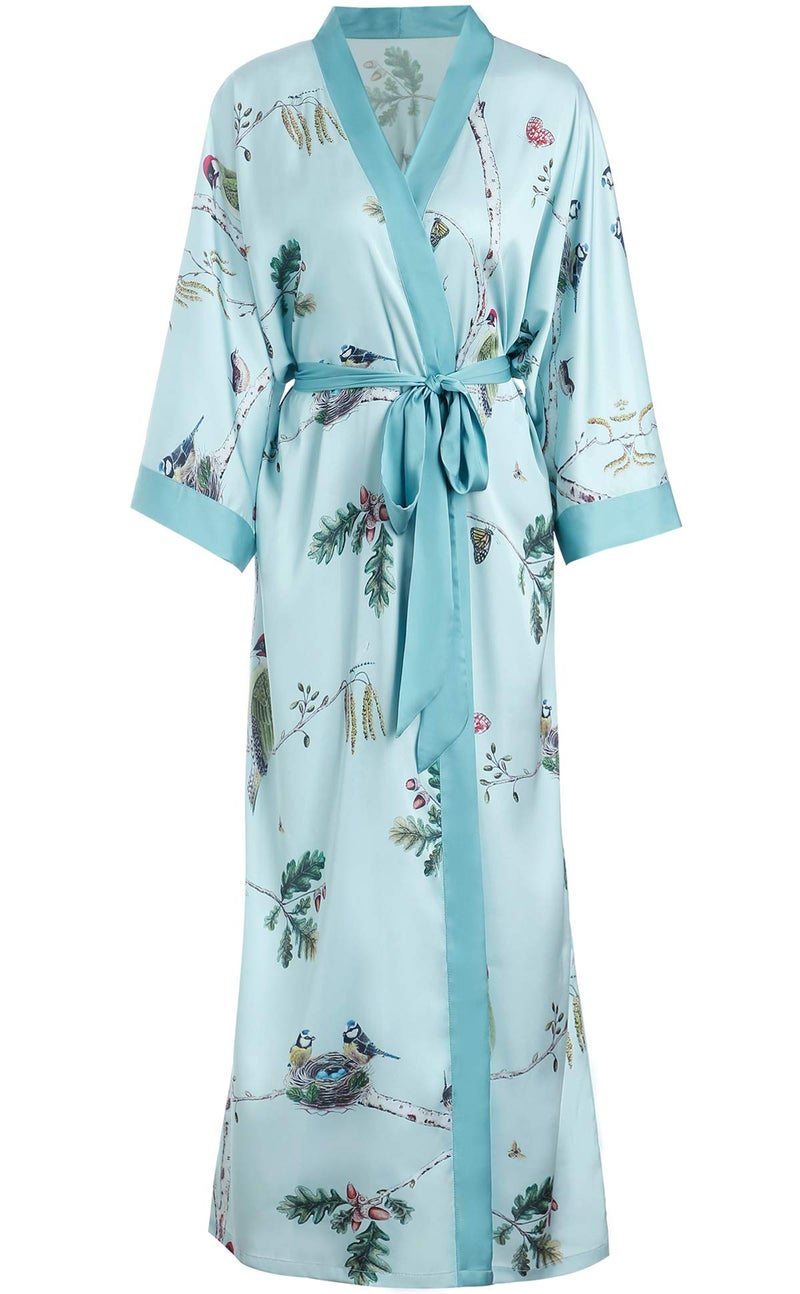 Aensso long soft silk y kimono robes for women turquoise blouse cover up loose cardigan house robe