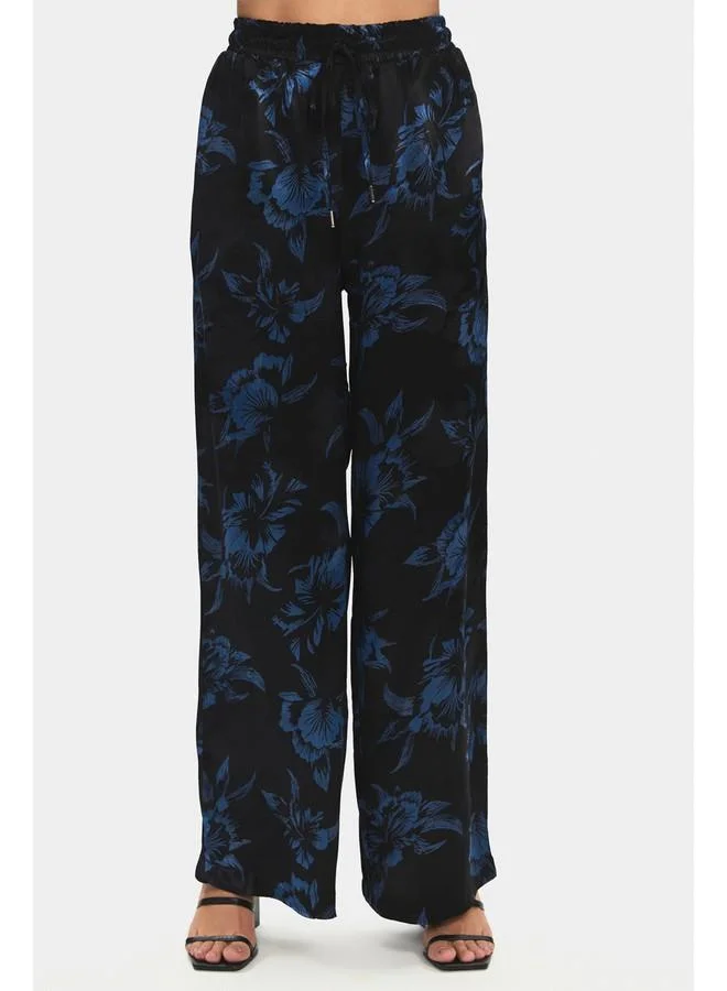 JUNE June Women Viscose Blend Self-Patterned Shirt Trouser Set Black