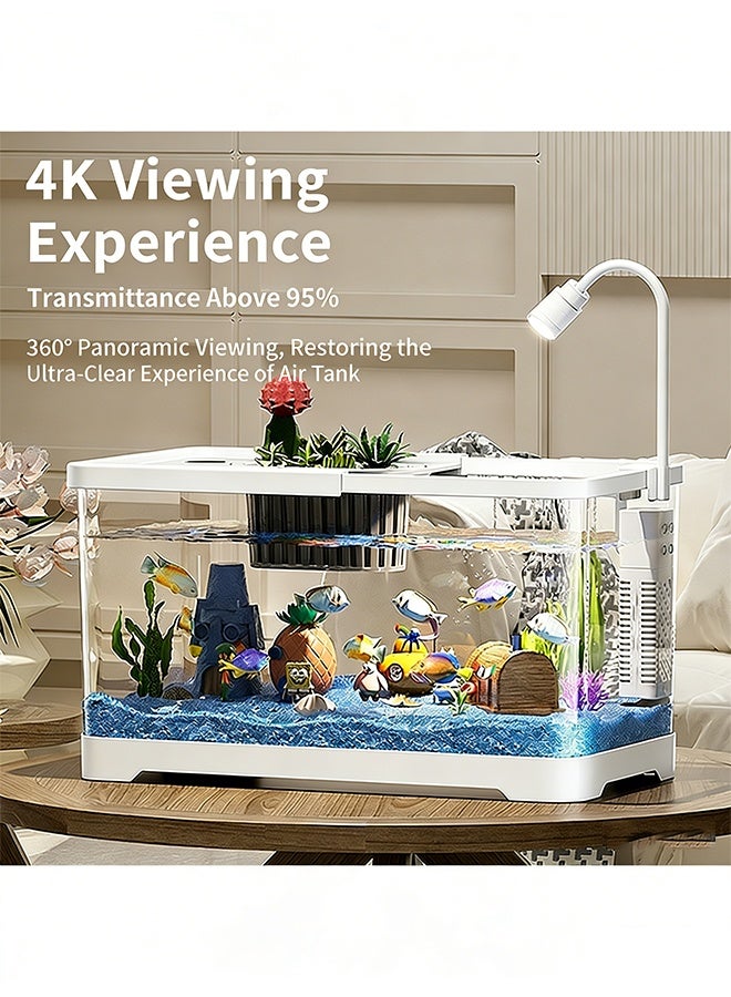 طقم حوض أسماك إيكولوجي شفاف فائق الوضوح - حوض أسماك بزاوية رؤية 360 درجة مزود بنظام ترشيح ومصباح نمو LED وفتحة زرع، حوض زينة طاولة لديكور المنزل والمتجر والمكتب  (حجم متوسط) - Image 4