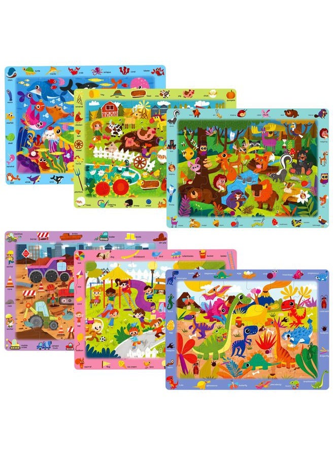 BenBen Large Wooden Puzzles for Kids Ages 4-6, 6 Pack 24 Piece Search and Find Puzzles for Toddlers 3-5, Educational Learning Toys Gifts for 3 4 5 Year Old Boys Girls - Image 1