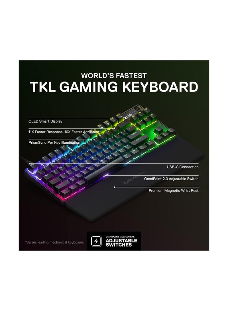 SteelSeries Apex Pro TKL HyperMagnetic Gaming Keyboard - World's Fastest Keyboard - Adjustable Actuation - Esports TKL - OLED Screen - PBT Keycaps - USB-C - 2023 Edition - American QWERTY Layout - Image 2
