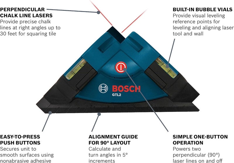 BOSCH GTL2 Laser Level Square, Includes Adhesive Mounting Strips - Image 2