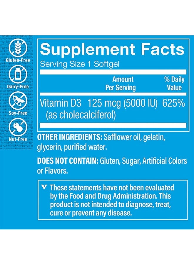 The Vitamin Shoppe Vitamin D3 5000IU Softgel, Supports Bone & Immune Health, Aids in Cellular Growth & Calcium Absorption, Gluten Free & Once Daily Formula (100 Softgels) by The Vitamin Shoppe - Image 3