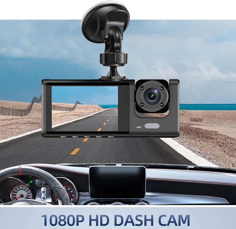 klarako 2-inch Screen Driving Recorder, Wireless Dash Cam, 3-Way High-Definition 1080P, Three Lens Parking Monitoring with Night Vision Onboard DVR - Image 4