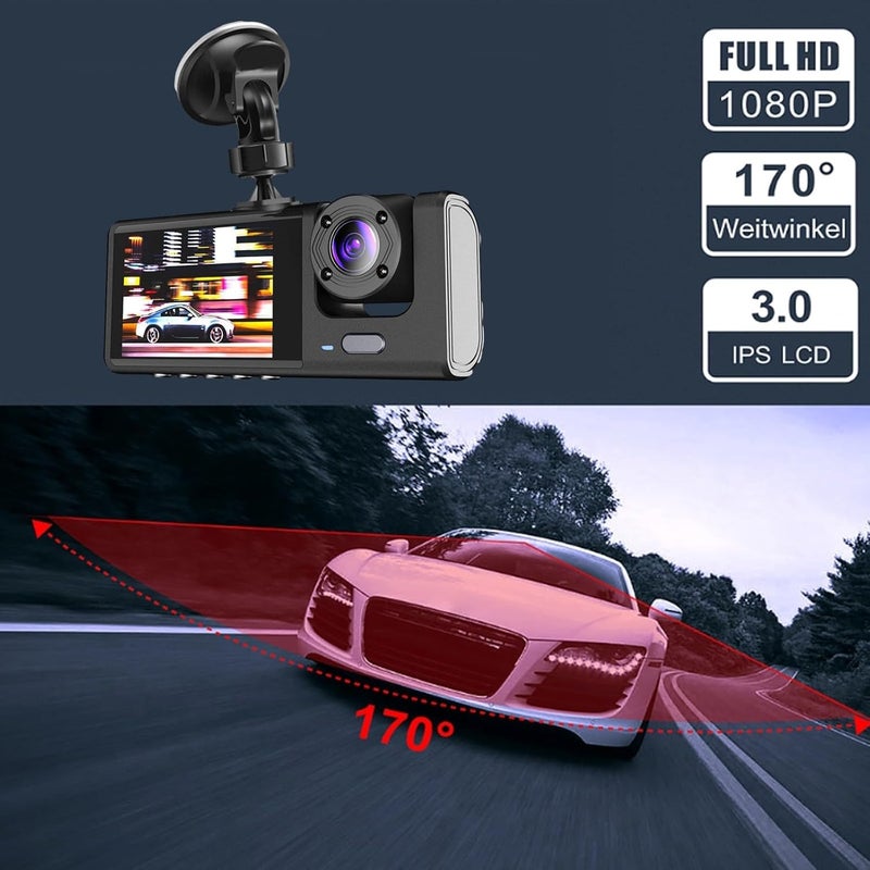klarako 2-inch Screen Driving Recorder, Wireless Dash Cam, 3-Way High-Definition 1080P, Three Lens Parking Monitoring with Night Vision Onboard DVR - Image 5