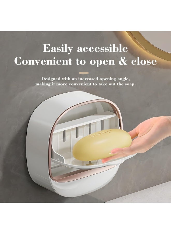 Soap Dish With Drain Bowl, Wall Mounted Non-Porous Leak-Proof Soap Dish, Folding Soap Stand, Portable Soap Container For Bathroom, Kitchen And Travel - Image 1