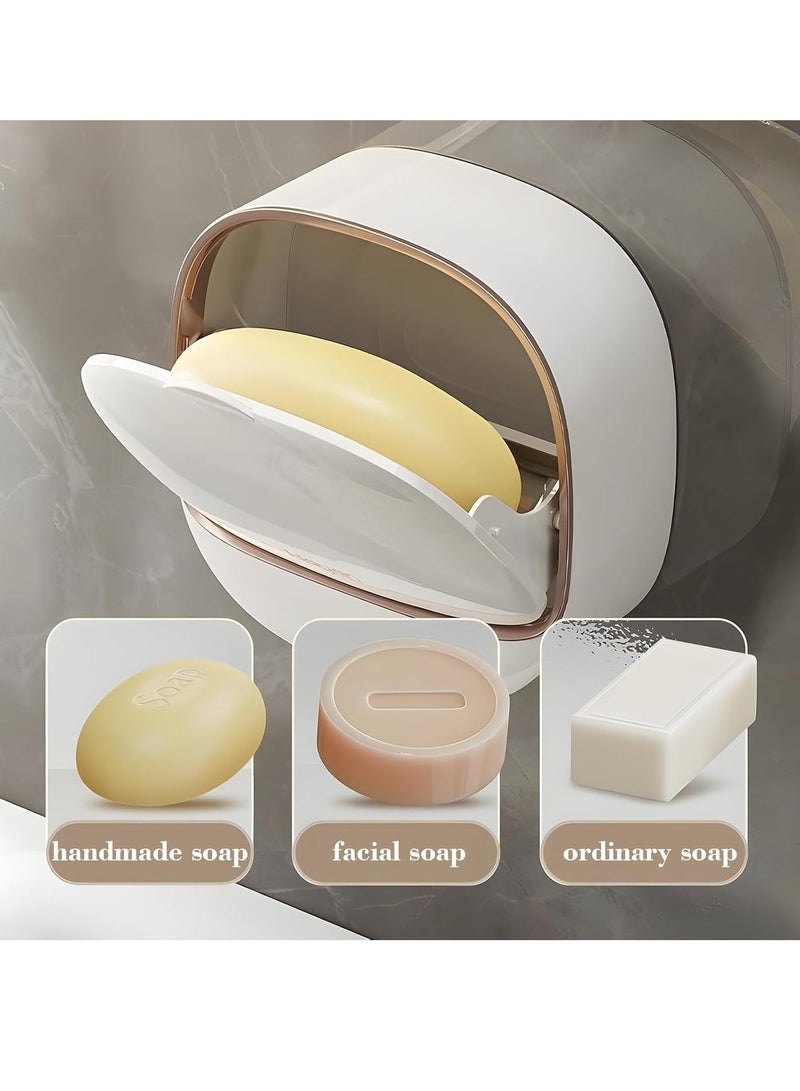Soap Dish With Drain Bowl, Wall Mounted Non-Porous Leak-Proof Soap Dish, Folding Soap Stand, Portable Soap Container For Bathroom, Kitchen And Travel - Image 3