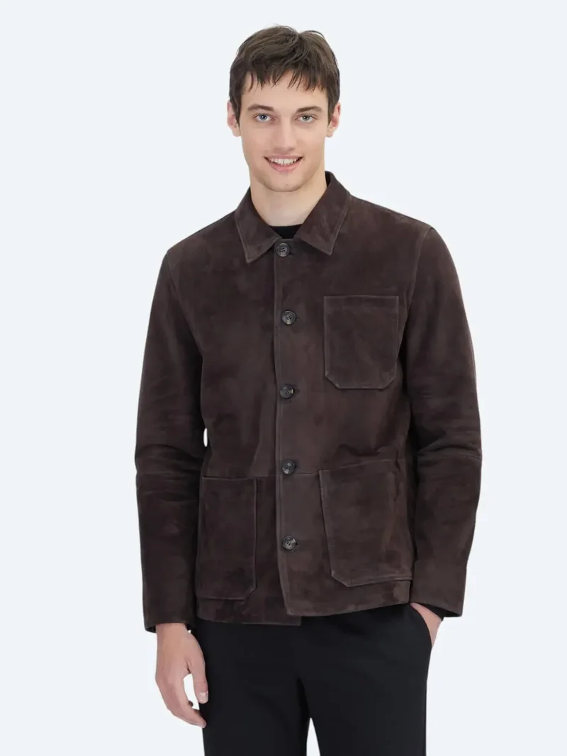 Kip Brown Regular Fit Shirt Collar Casual Leather Coat