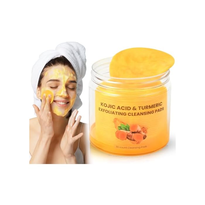 AUSLKA Turmeric Kojic Acid Cleansing Pads, Face Scrub Pads Cleansing Oil Brighten Skin Tone, Turmeric Face Scrub Pads Reduce Pimple and Blackhead