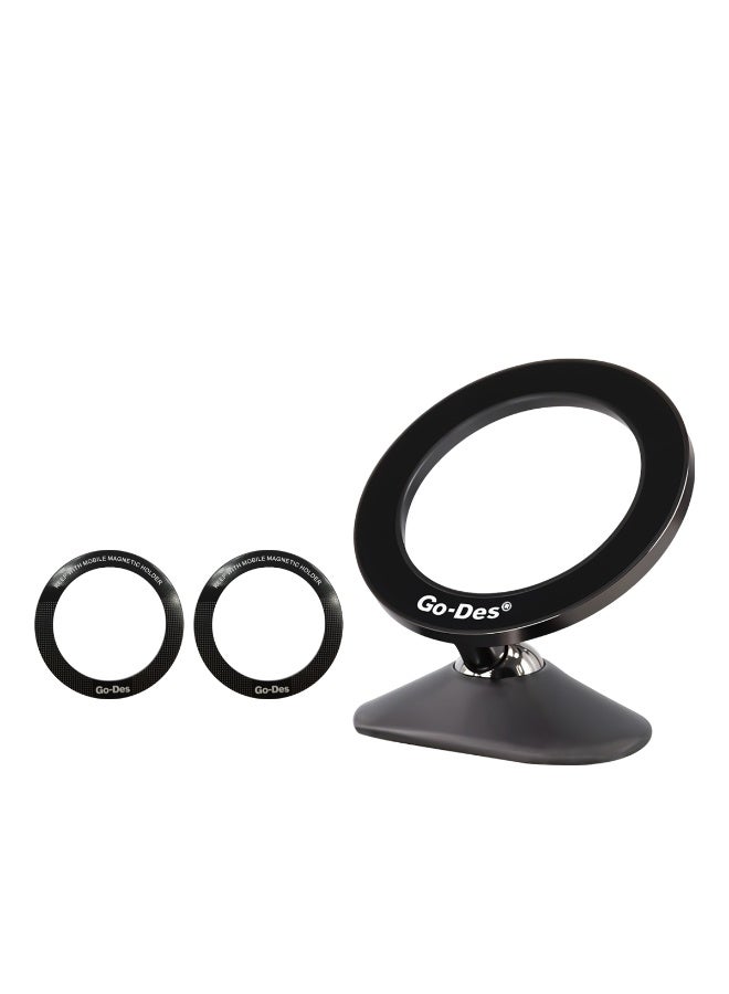 Go-Des GD-HD215 Magnetic Phone Holder, 360° Rotation Mini Dashboard Mount, Strong N52 Magnet for Magsafe & Non-Magsafe Phones, Metal Body Stable Car Mobile Stand with Metal Ring Support for All Smartphones - Image 2