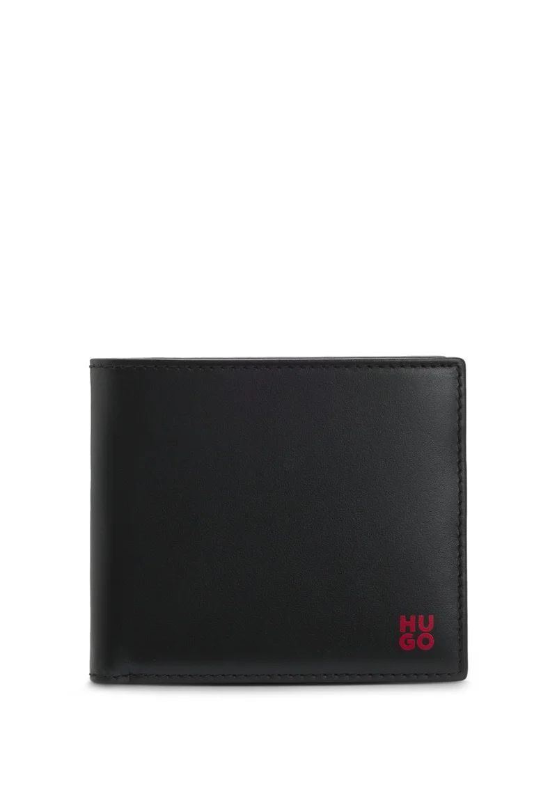 هوجو Leather billfold wallet with red stacked logo