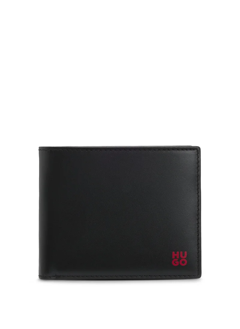 هوجو Folding leather wallet with red stacked logo