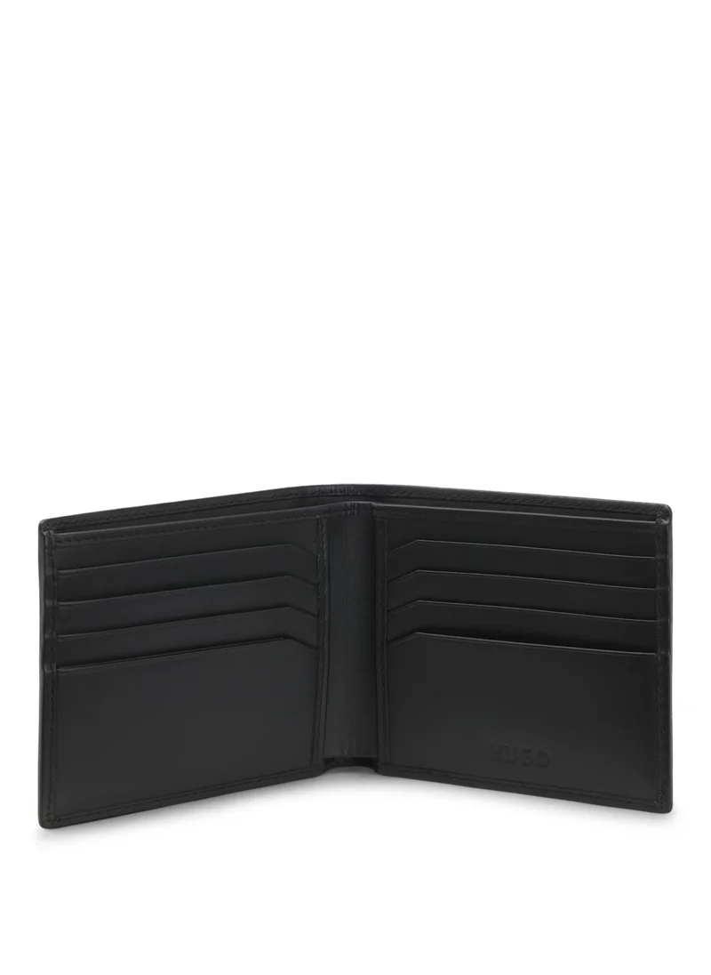 HUGO Folding leather wallet with red stacked logo