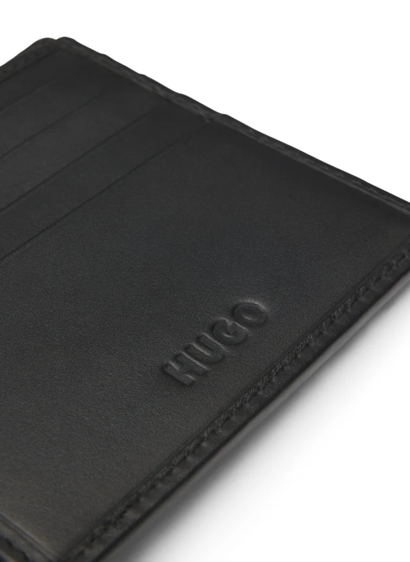 HUGO Folding leather wallet with red stacked logo