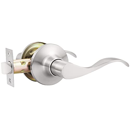 GOBEKOR 1 Pack Passage Lever Door Handles Satin Nickel Door Levers for Closet Door Lock Keyless Interior Door Handle with Lock Wave Lever - Image 1