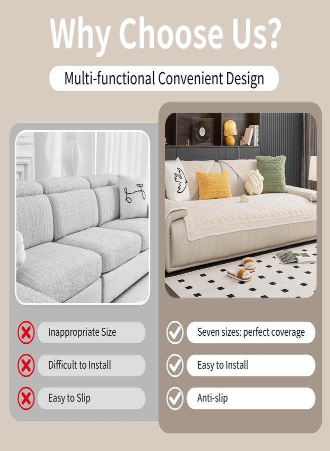 MDSASFD Geometric Jacquard Plush Warm Sofa Couch Cover, Soft Funny Fuzzy Couch Covers, Non Slip Sectional Sofa Slipcover, Cozy Washable Furniture Protector for Kids, Pets (Beige White, 28"x 28") - Image 4