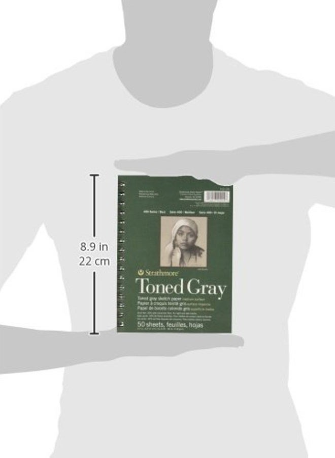 Strathmore Toned Sketch Spiral Paper Pad 5.5""X8.5""-Gray 50 Sheets -400 Series Sketch - Image 3