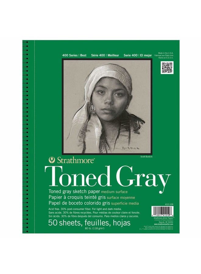 Strathmore Toned Sketch Spiral Paper Pad 5.5""X8.5""-Gray 50 Sheets -400 Series Sketch - Image 1