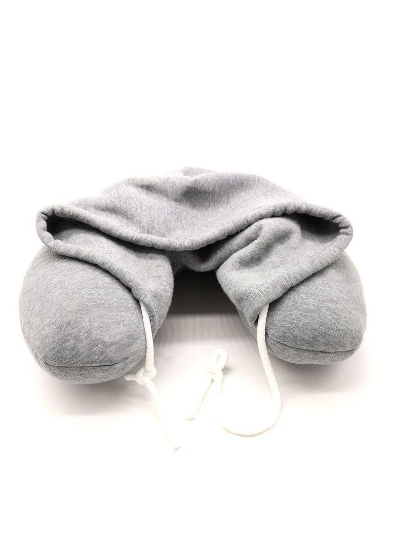 PYEBE Inflatable Neck Pillow for Airplane Travel Car Train or Relaxing at Home Compact Comfortable for Your Neck and Includes Privacy Hood Gray  - Image 1