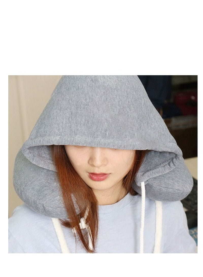 PYEBE Inflatable Neck Pillow for Airplane Travel Car Train or Relaxing at Home Compact Comfortable for Your Neck and Includes Privacy Hood Gray  - Image 2
