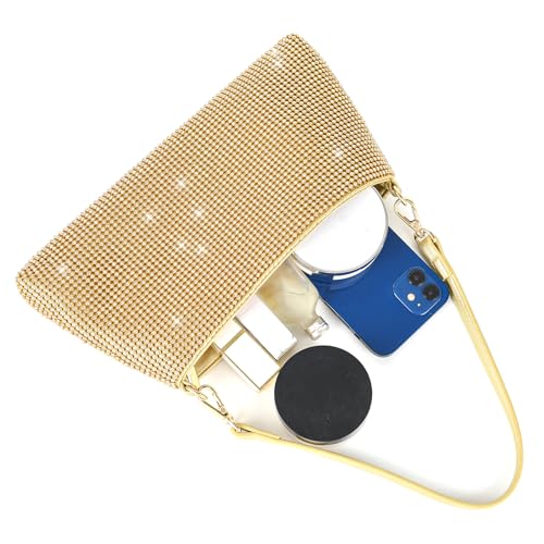 Valleycomfy Bling Evening Clutch Bag for Women Lady Girl Bride Rhinestone Purse For Prom Cocktail Party Wedding Engagement, Gold - Image 3