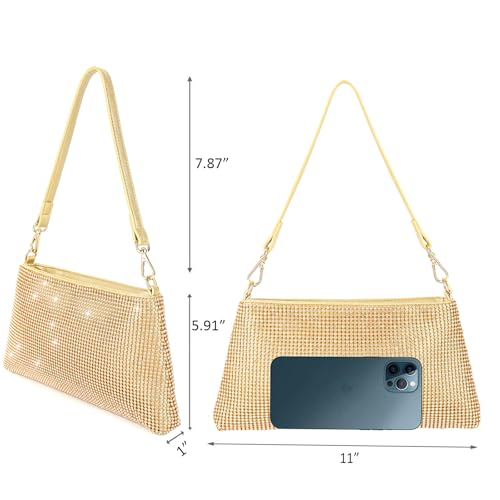 Valleycomfy Bling Evening Clutch Bag for Women Lady Girl Bride Rhinestone Purse For Prom Cocktail Party Wedding Engagement, Gold - Image 4
