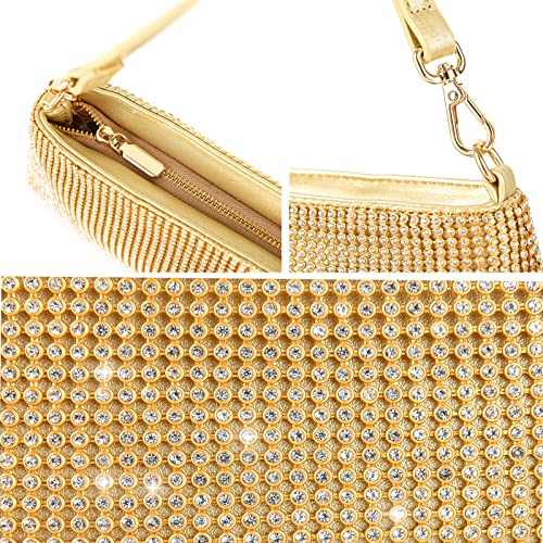 Valleycomfy Bling Evening Clutch Bag for Women Lady Girl Bride Rhinestone Purse For Prom Cocktail Party Wedding Engagement, Gold - Image 5