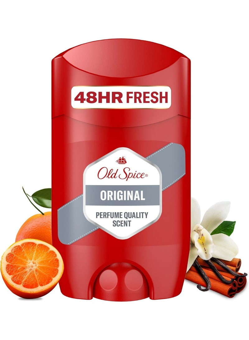 أولد سبايس اولد سبايس ستيك مزيل عرق اصلي للرجال 50 مل 48 ساعة عطر يدوم طويلا بجودة العطور 0% املاح الومنيوم لا يترك بقع على الاسود والابيض مصنوع من 50% بلاستيك معاد تدويره