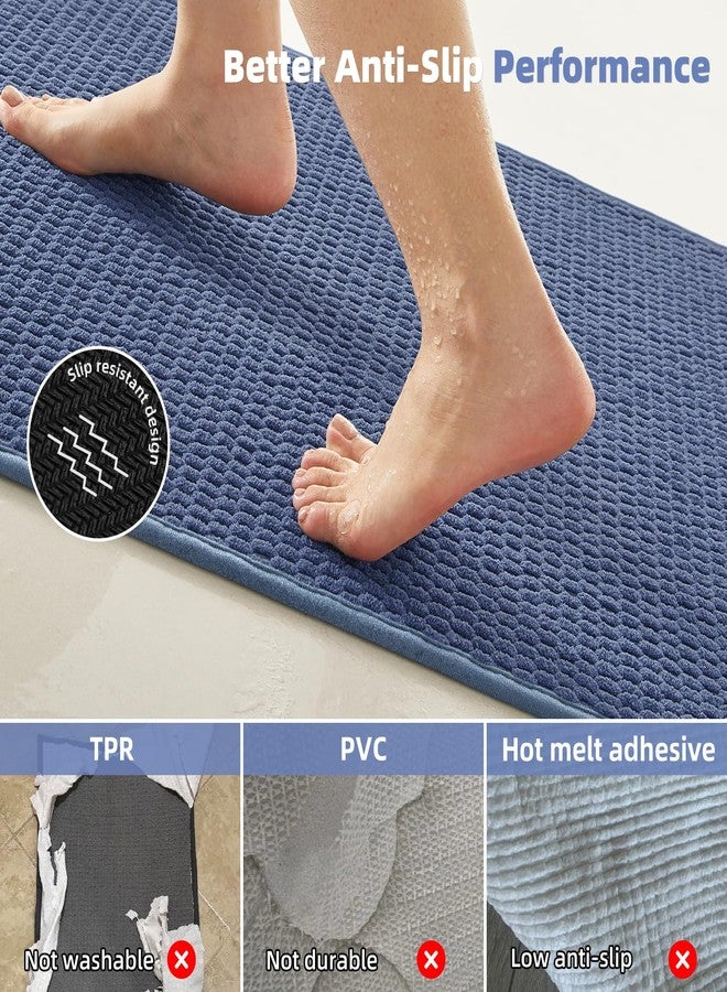TYUU Bathroom Rugs Non Slip Washable, Super Absorbent Thin Bath Mat Small Quick Dry Low Pile Bathroom Rug, Denim Blue 16"x24" - Image 4