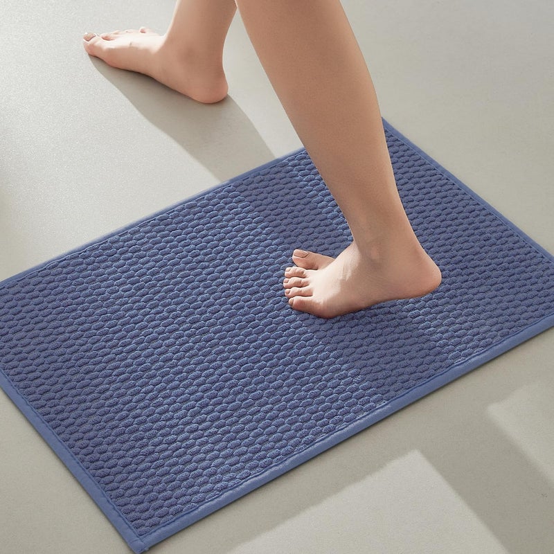 TYUU Bathroom Rugs Non Slip Washable, Super Absorbent Thin Bath Mat Small Quick Dry Low Pile Bathroom Rug, Denim Blue 16"x24" - Image 1