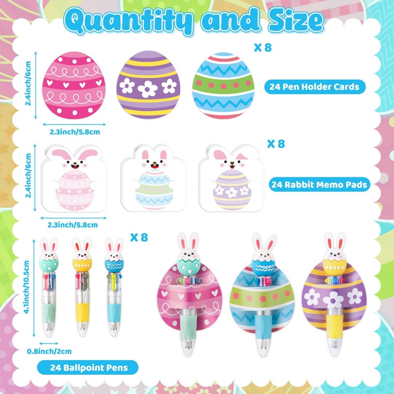 CY2SIDE 24 Pack Christian Easter Bunny Egg Stationery Gift Set, 4-Color Ballpoint Pens, Resurrection Egg Pen Holder Cards, Rabbit Sticky Notes, Easter Basket Stuffers, Party Favor Class Reward for Kid - Image 2