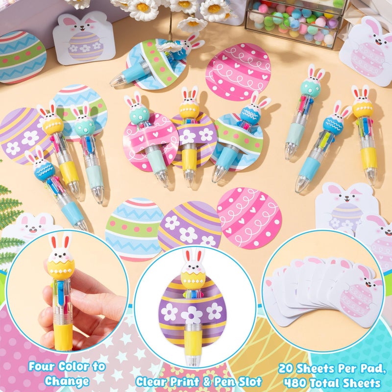 CY2SIDE 24 Pack Christian Easter Bunny Egg Stationery Gift Set, 4-Color Ballpoint Pens, Resurrection Egg Pen Holder Cards, Rabbit Sticky Notes, Easter Basket Stuffers, Party Favor Class Reward for Kid - Image 3