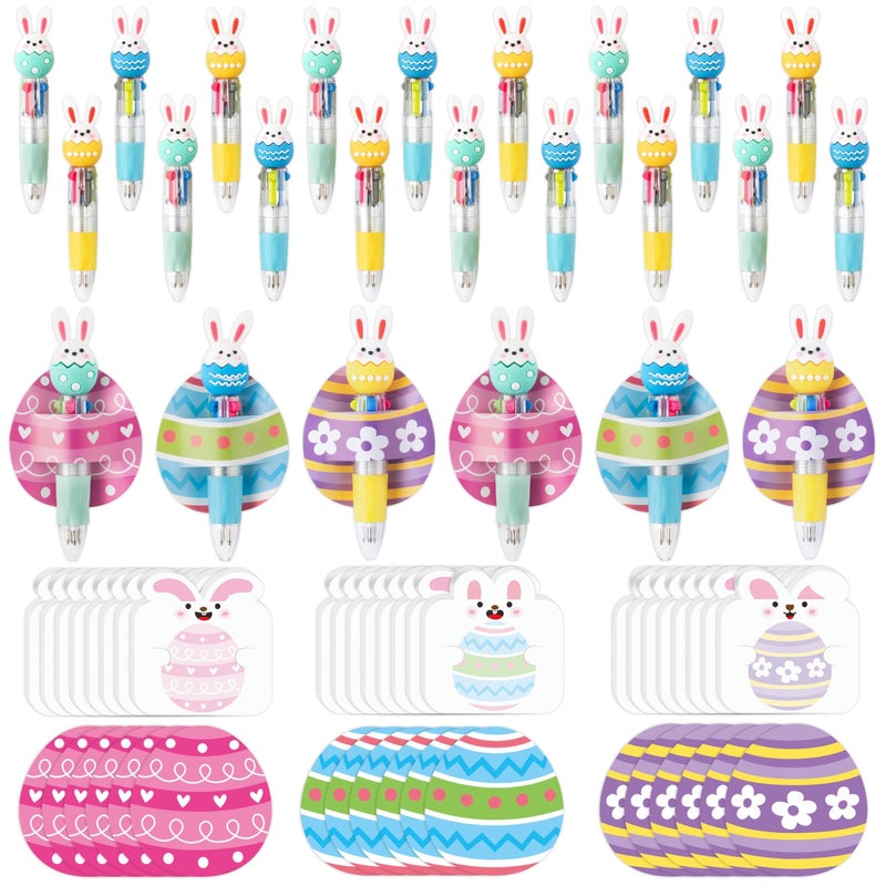 CY2SIDE 24 Pack Christian Easter Bunny Egg Stationery Gift Set, 4-Color Ballpoint Pens, Resurrection Egg Pen Holder Cards, Rabbit Sticky Notes, Easter Basket Stuffers, Party Favor Class Reward for Kid - Image 1