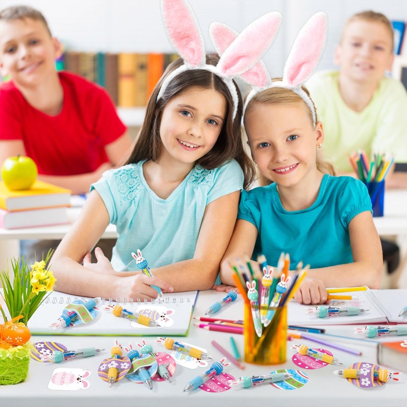 CY2SIDE 24 Pack Christian Easter Bunny Egg Stationery Gift Set, 4-Color Ballpoint Pens, Resurrection Egg Pen Holder Cards, Rabbit Sticky Notes, Easter Basket Stuffers, Party Favor Class Reward for Kid - Image 4
