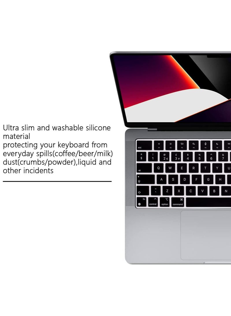 AMM - EU/UK Layout Silicone Keyboard Cover Skin for M2 MacBook Air 13.6-Inch 2022 A2681 MacBook Pro 14 inch 2022/2021 A2442 M1 MacBook Pro 16-Inch 2022/2021 A2485 M1 English - Image 1